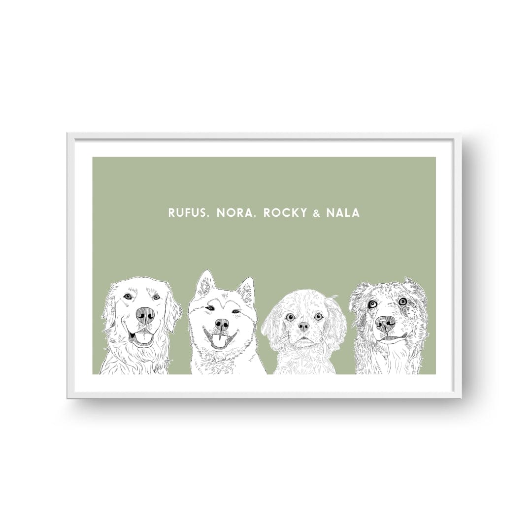 Crown and Paw - Framed Poster Illustrated Pet Portrait - Four Pets