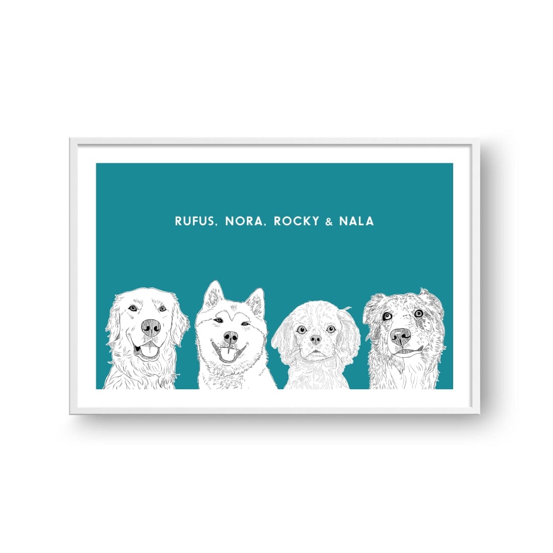 Crown and Paw - Framed Poster Illustrated Pet Portrait - Four Pets