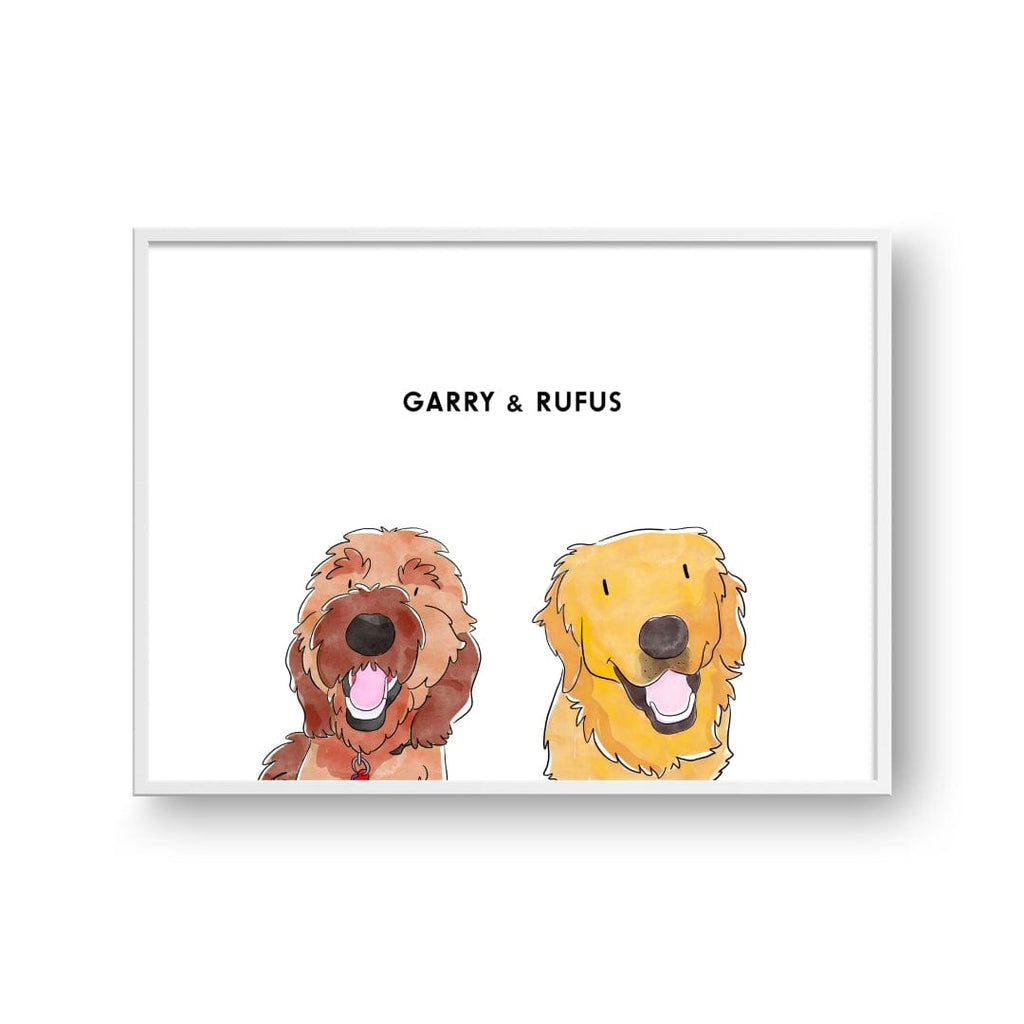 Crown and Paw - Framed Poster Watercolor Pet Portrait - Two Pets
