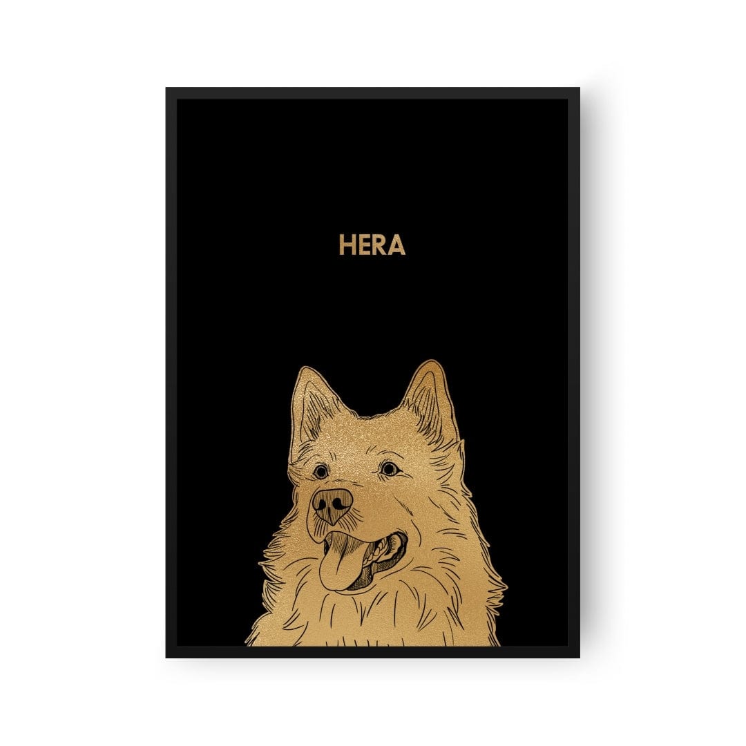"Crown and Paw - Framed Poster Illustrated Gold Foil Pet Portrait - One Pet, Framed Print"
