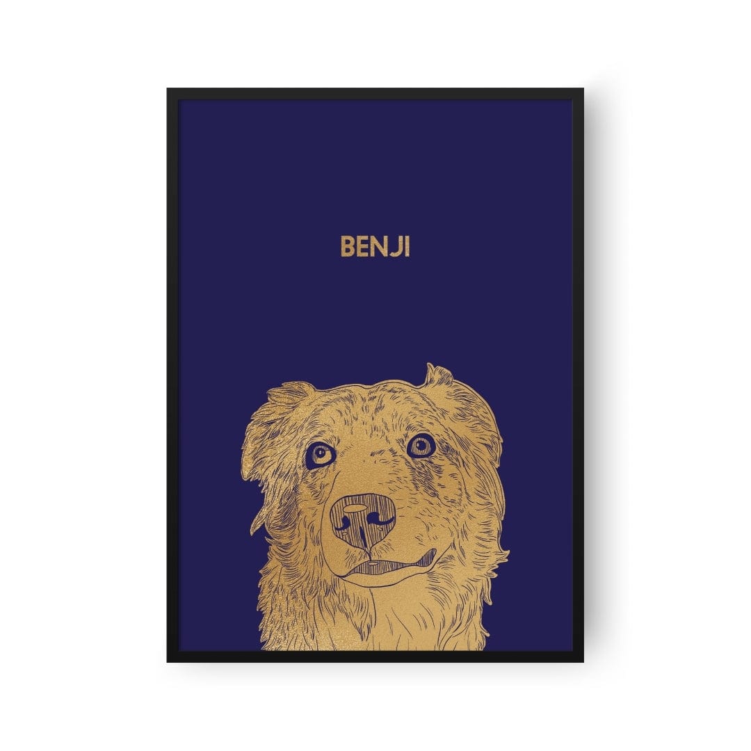 "Illustrated Silver Foil Pet Portrait - One Pet, Framed Print"