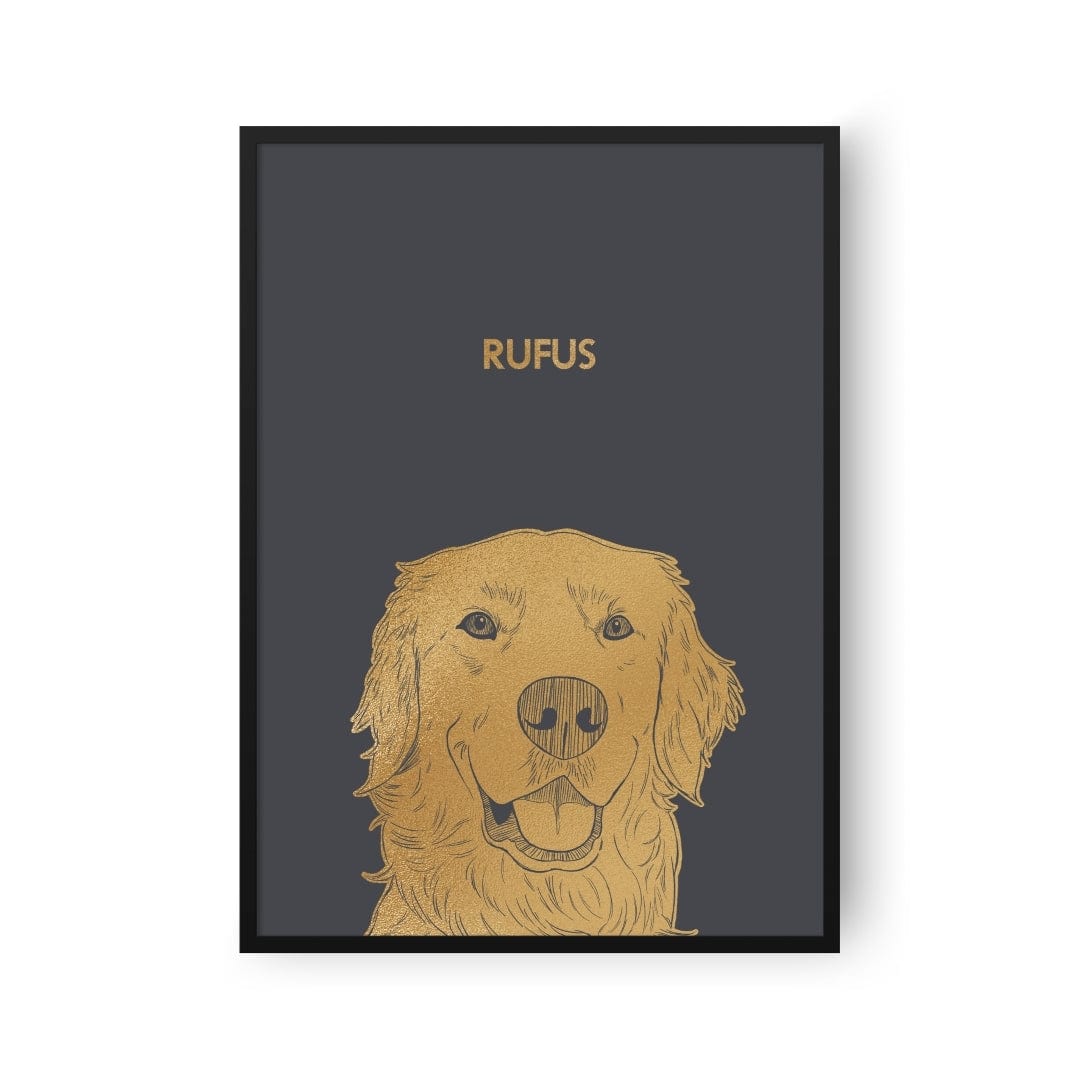 "Crown and Paw - Framed Poster Illustrated Metal Foil Pet Portrait - One Pet, Framed Print"