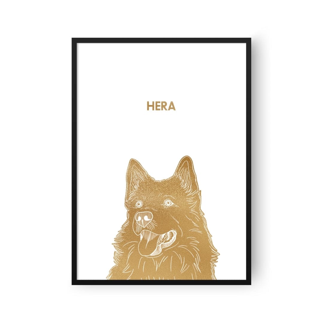 "Crown and Paw - Framed Poster Illustrated Metal Foil Pet Portrait - One Pet, Framed Print"