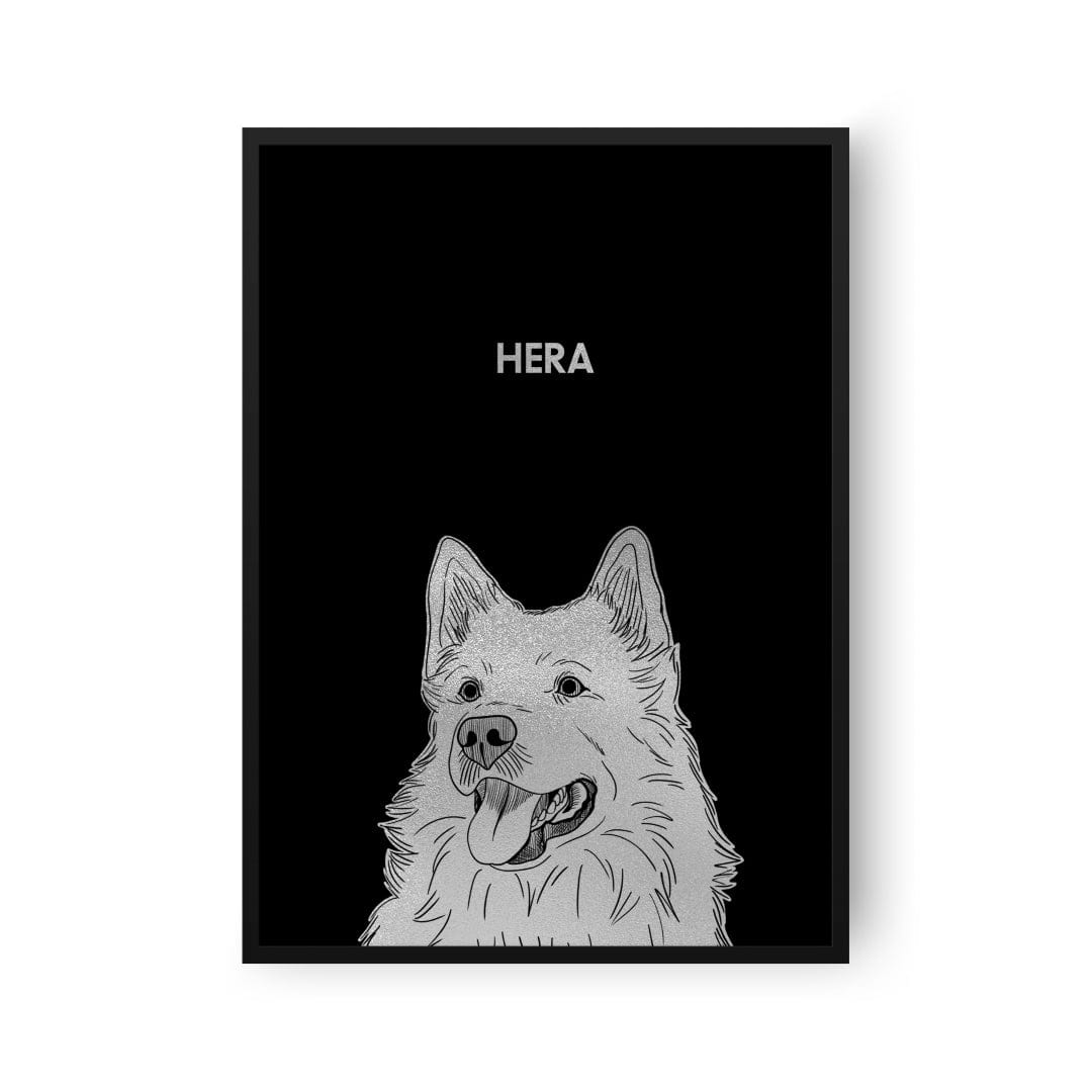 "Crown and Paw - Framed Poster Illustrated Silver Foil Pet Portrait - One Pet, Framed Print"