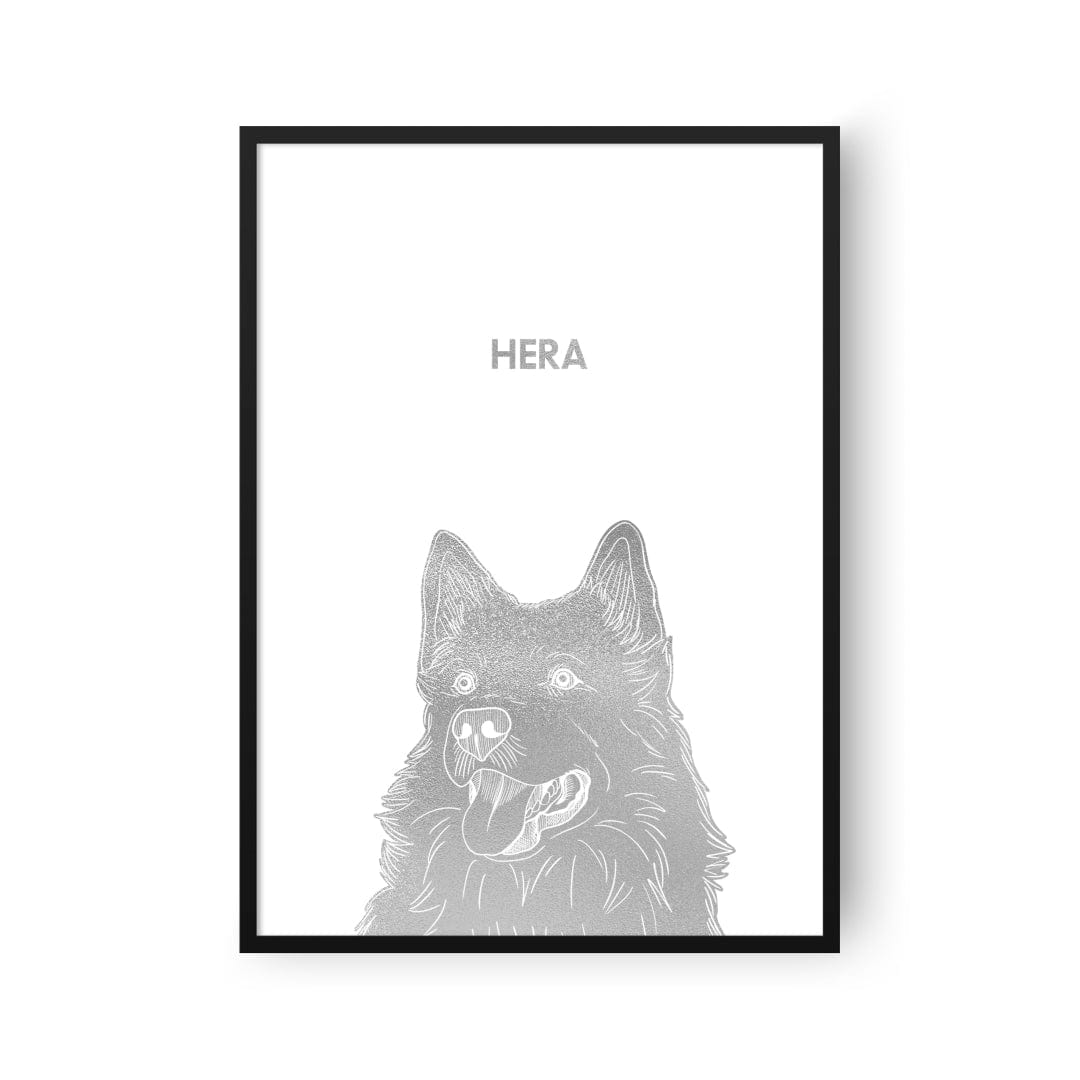 "Crown and Paw - Framed Poster Illustrated Silver Foil Pet Portrait - One Pet, Framed Print"