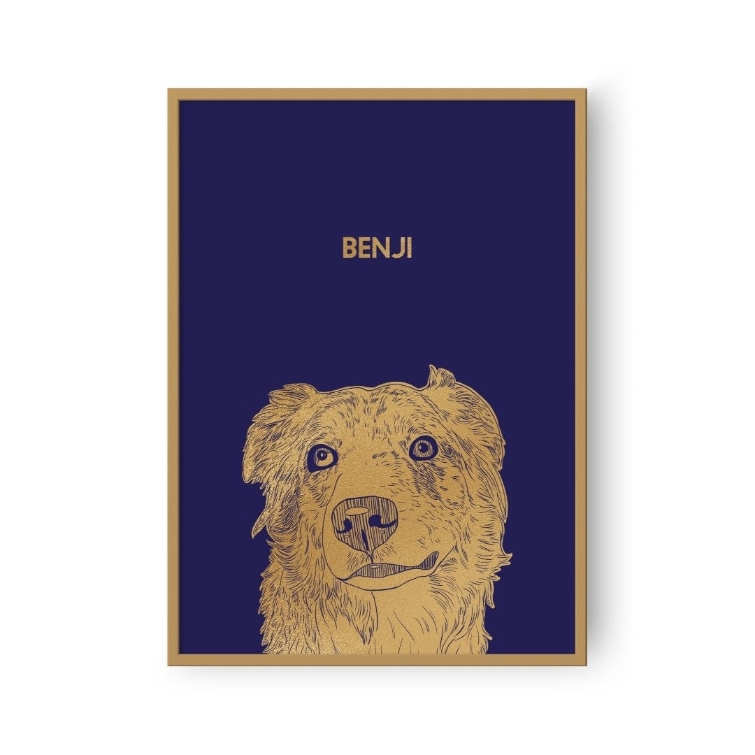 "Crown and Paw - Framed Poster Illustrated Metal Foil Pet Portrait - One Pet, Framed Print"