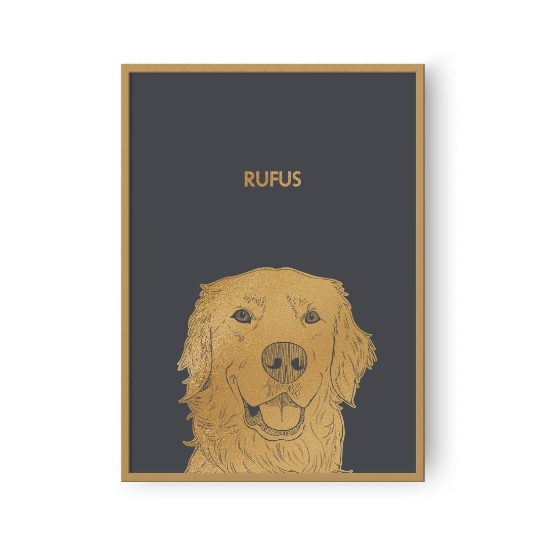 "Crown and Paw - Framed Poster Illustrated Metal Foil Pet Portrait - One Pet, Framed Print"