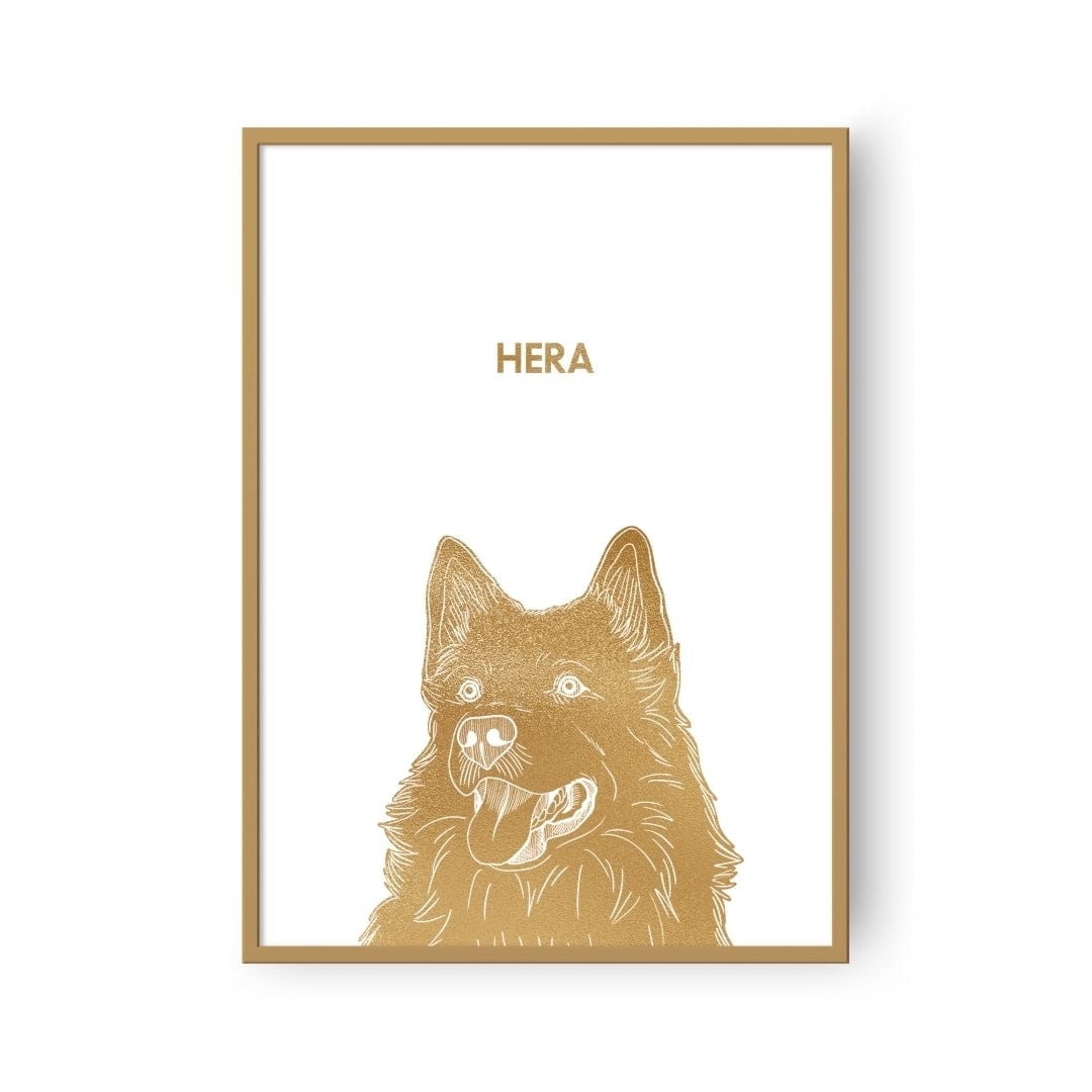 "Crown and Paw - Framed Poster Illustrated Metal Foil Pet Portrait - One Pet, Framed Print"