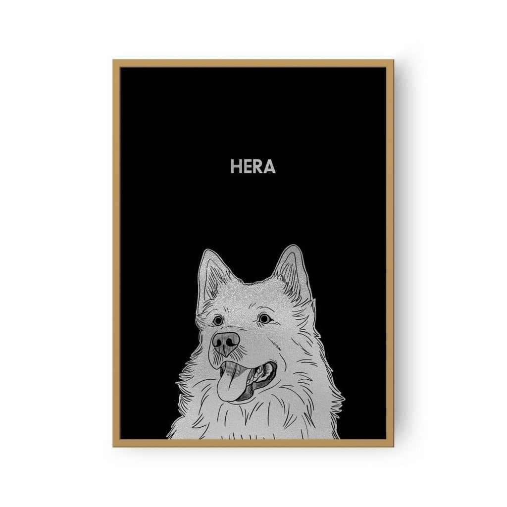 "Illustrated Silver Foil Pet Portrait - One Pet, Framed Print"