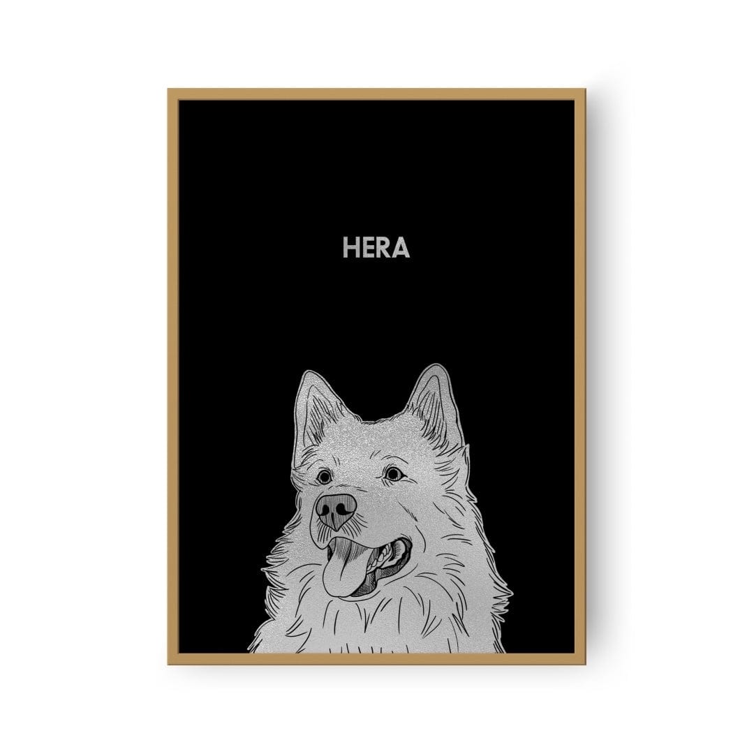 "Crown and Paw - Framed Poster Illustrated Silver Foil Pet Portrait - One Pet, Framed Print"