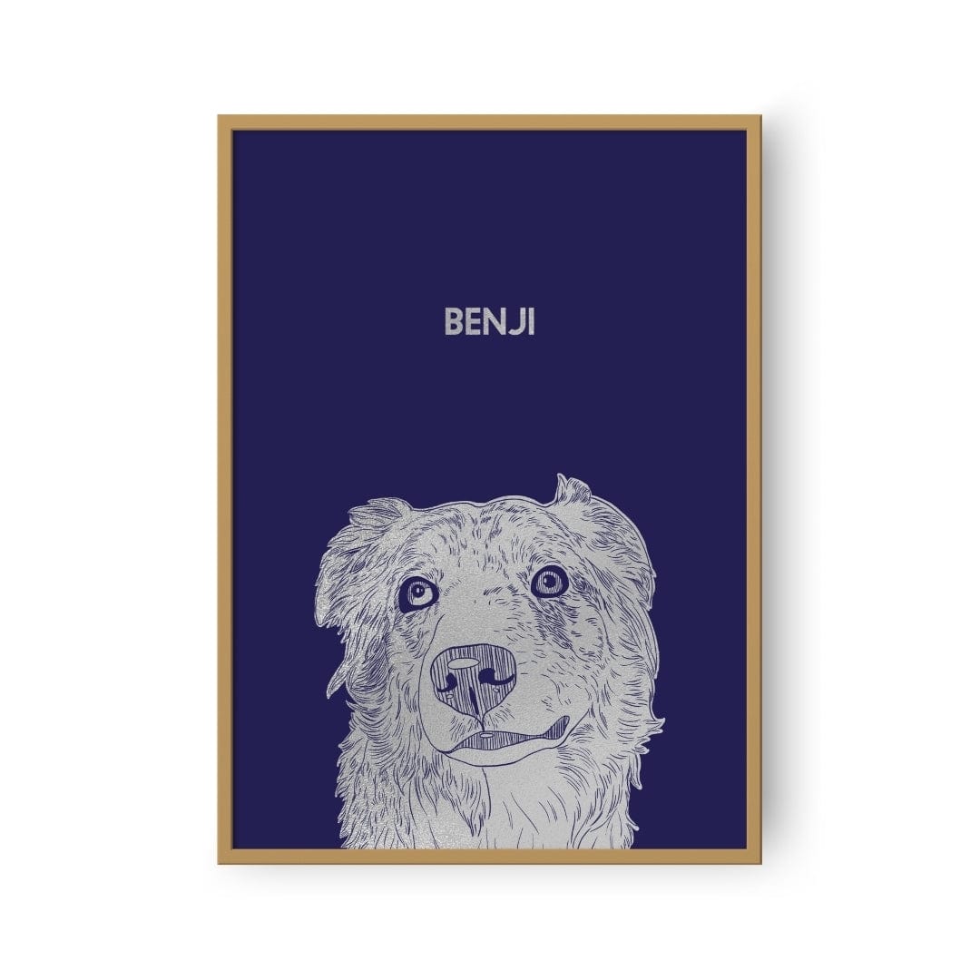 "Crown and Paw - Framed Poster Illustrated Silver Foil Pet Portrait - One Pet, Framed Print"