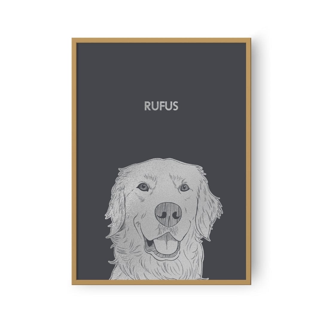 "Crown and Paw - Framed Poster Illustrated Silver Foil Pet Portrait - One Pet, Framed Print"