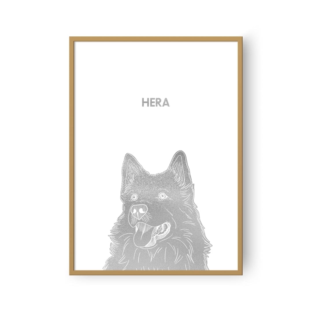 "Crown and Paw - Framed Poster Illustrated Silver Foil Pet Portrait - One Pet, Framed Print"