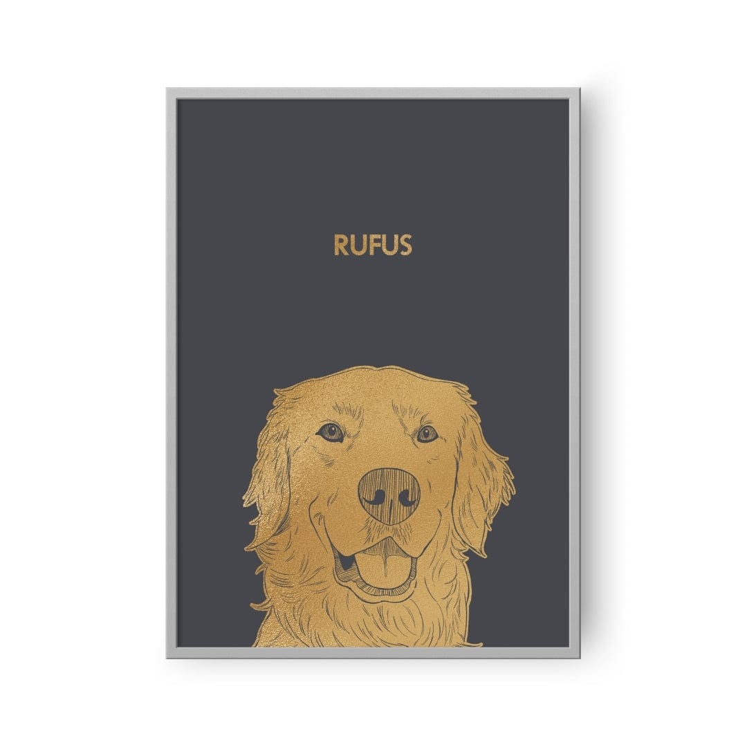 "Crown and Paw - Framed Poster Illustrated Metal Foil Pet Portrait - One Pet, Framed Print"