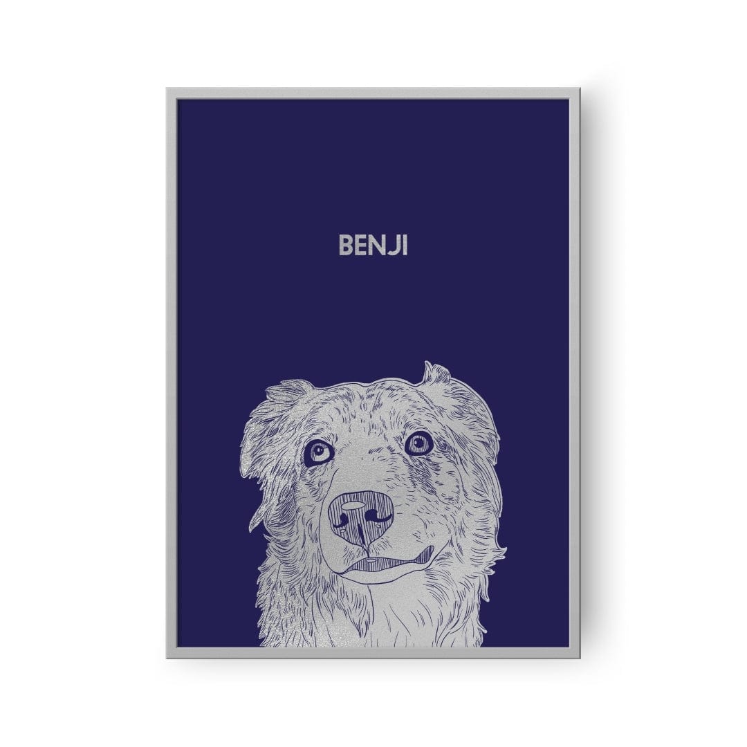 "Crown and Paw - Framed Poster Illustrated Silver Foil Pet Portrait - One Pet, Framed Print"