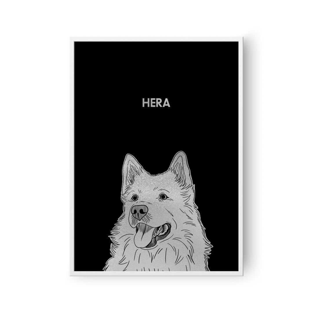 "Crown and Paw - Framed Poster Illustrated Silver Foil Pet Portrait - One Pet, Framed Print"