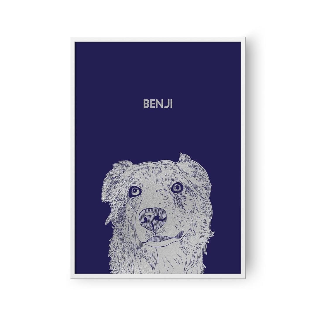 "Crown and Paw - Framed Poster Illustrated Silver Foil Pet Portrait - One Pet, Framed Print"