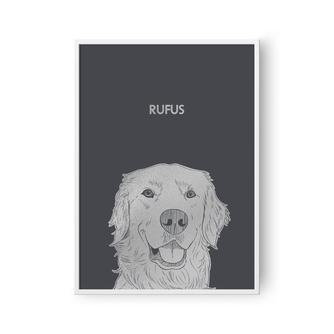 "Crown and Paw - Framed Poster Illustrated Silver Foil Pet Portrait - One Pet, Framed Print"