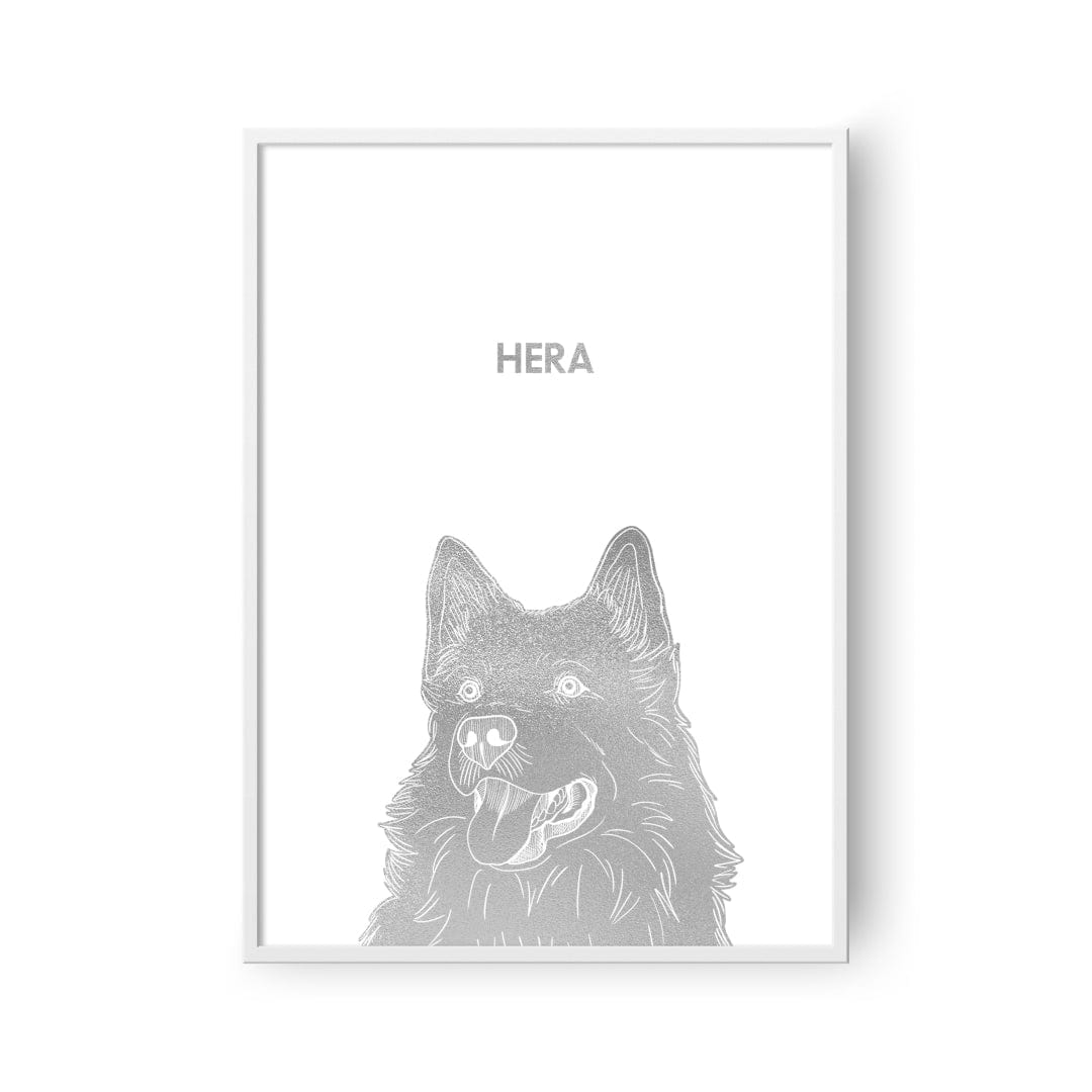 "Crown and Paw - Framed Poster Illustrated Silver Foil Pet Portrait - One Pet, Framed Print"
