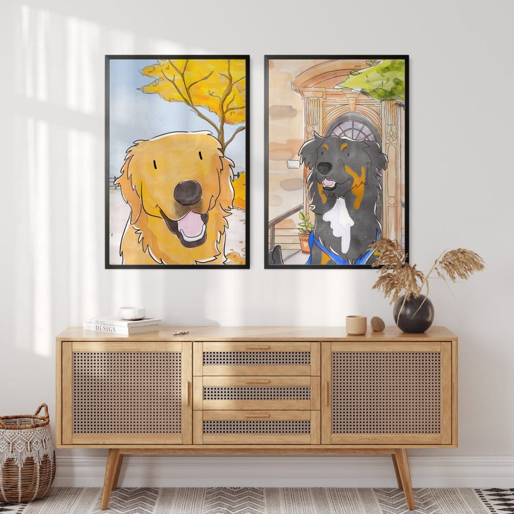 "Watercolor Pet Portrait - One Pet, Framed Poster"