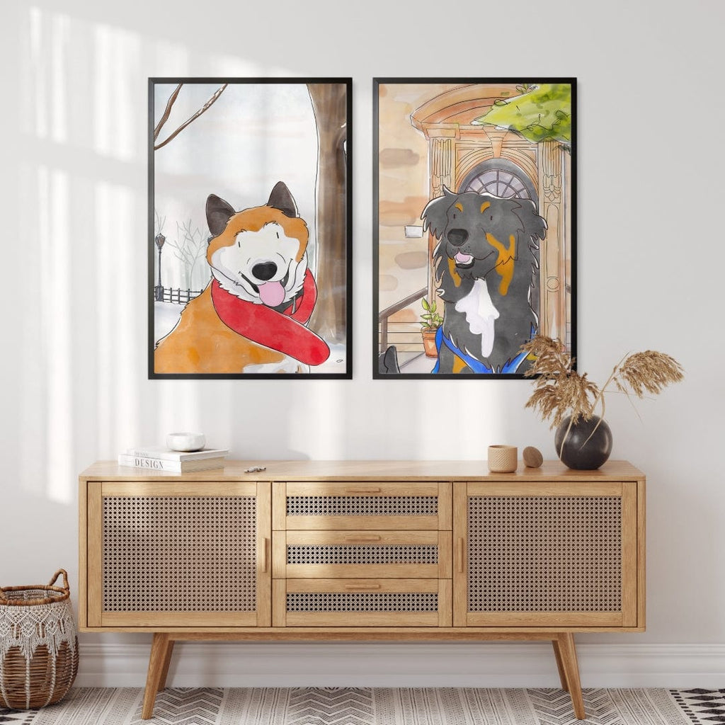 "Watercolor Pet Portrait - One Pet, Framed Poster"