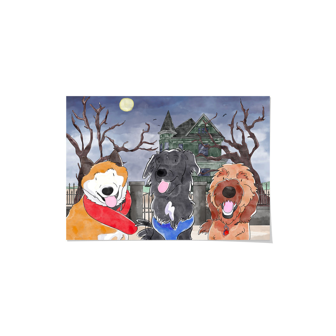 "Watercolor Pet Portrait - Three Pets, Framed Poster"