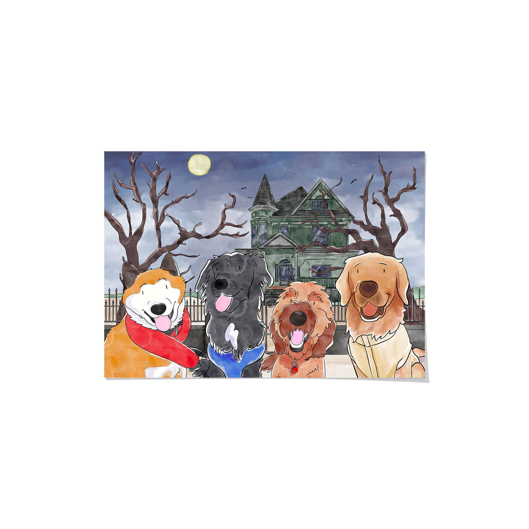 "Watercolor Pet Portrait - Four Pets, Framed Poster"