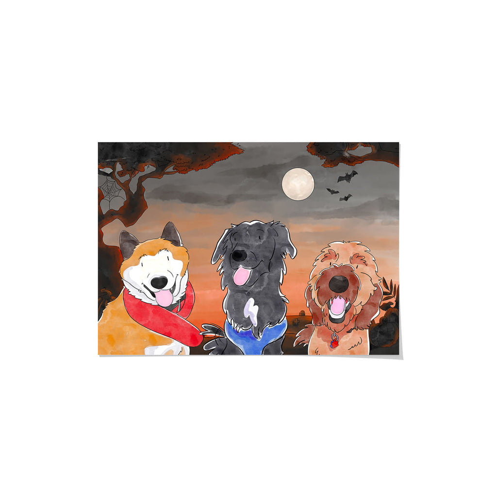 "Watercolor Pet Portrait - Three Pets, Framed Poster"