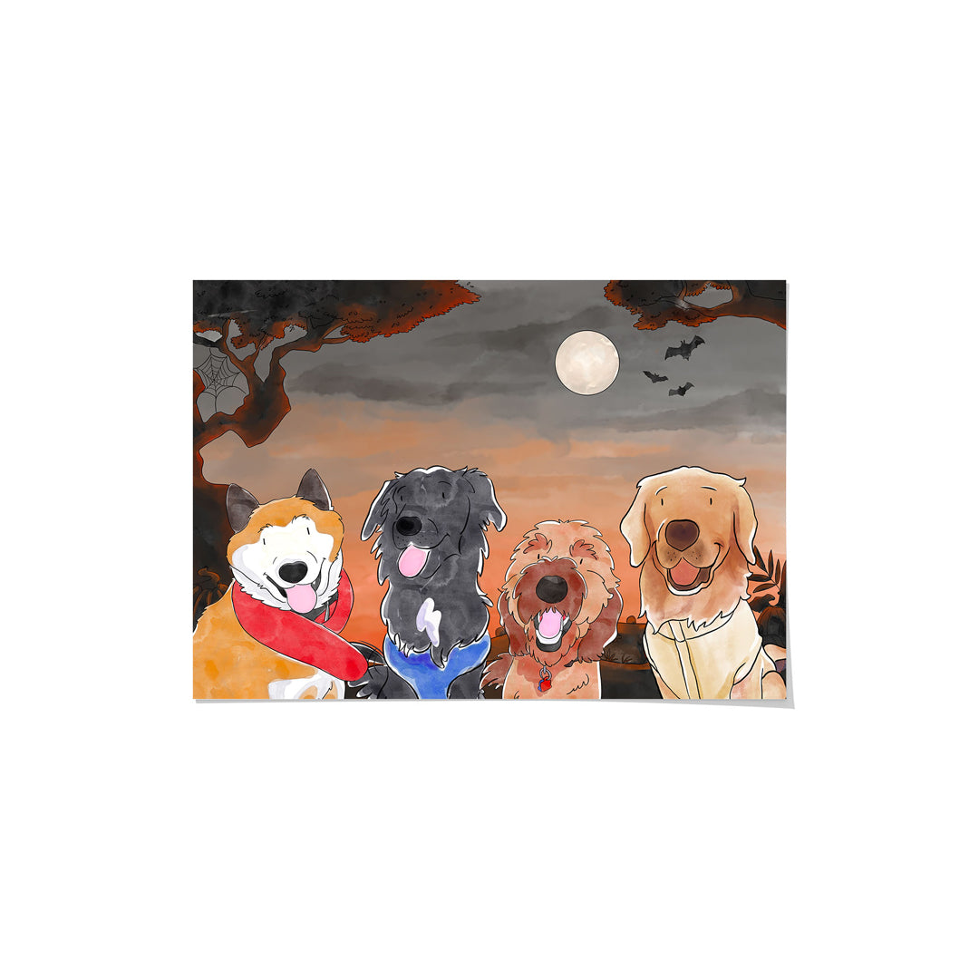 "Watercolor Pet Portrait - Four Pets, Framed Poster"