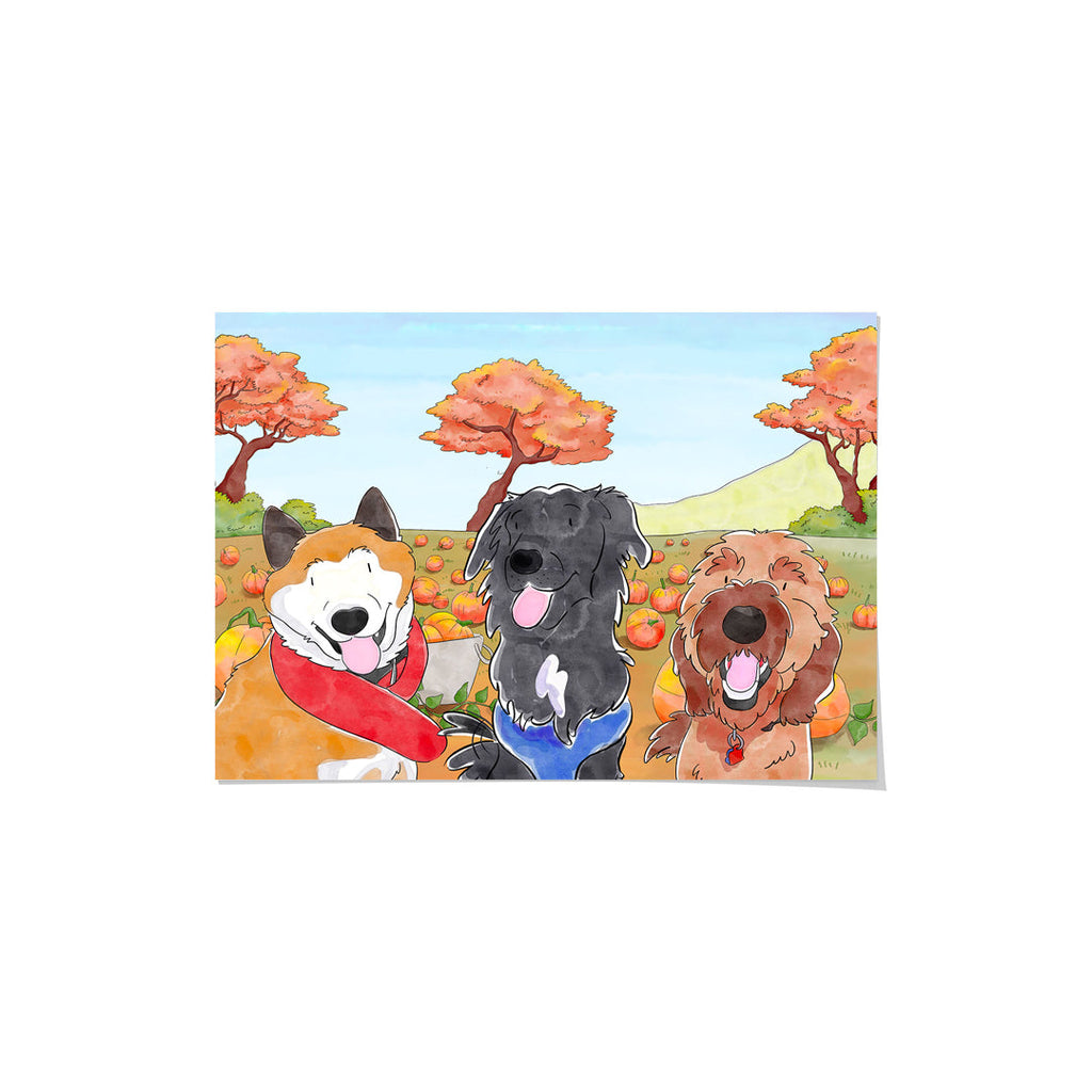 "Watercolor Pet Portrait - Three Pets, Framed Poster"