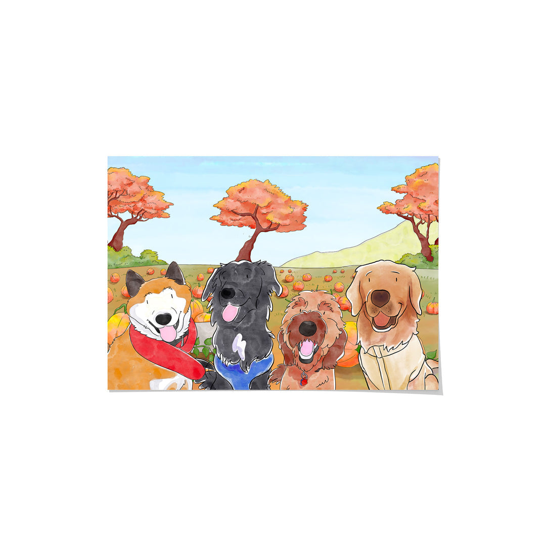 "Watercolor Pet Portrait - Four Pets, Framed Poster"