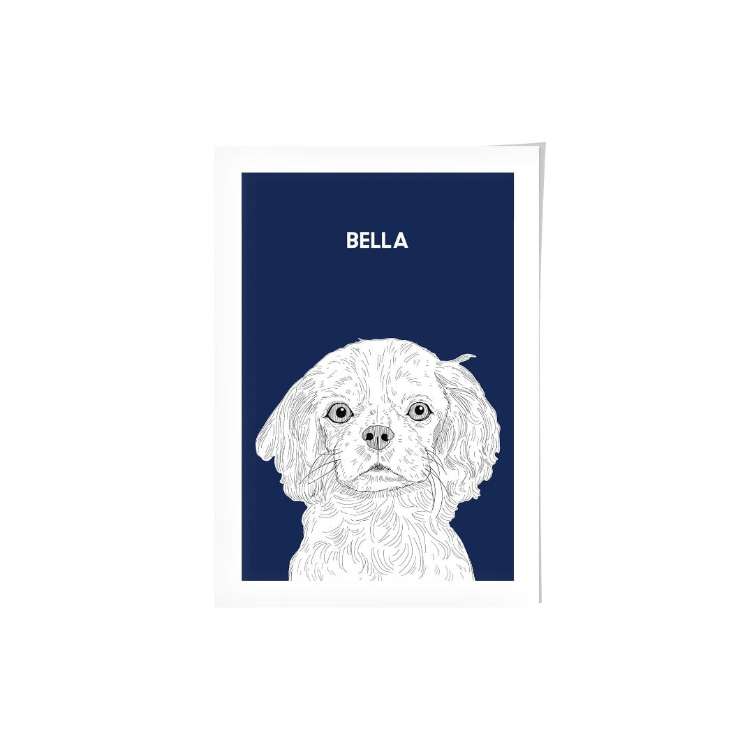 "Crown and Paw - Framed Poster Illustrated Pet Portrait - One Pet 8"" x 10"" / Unframed / Navy"