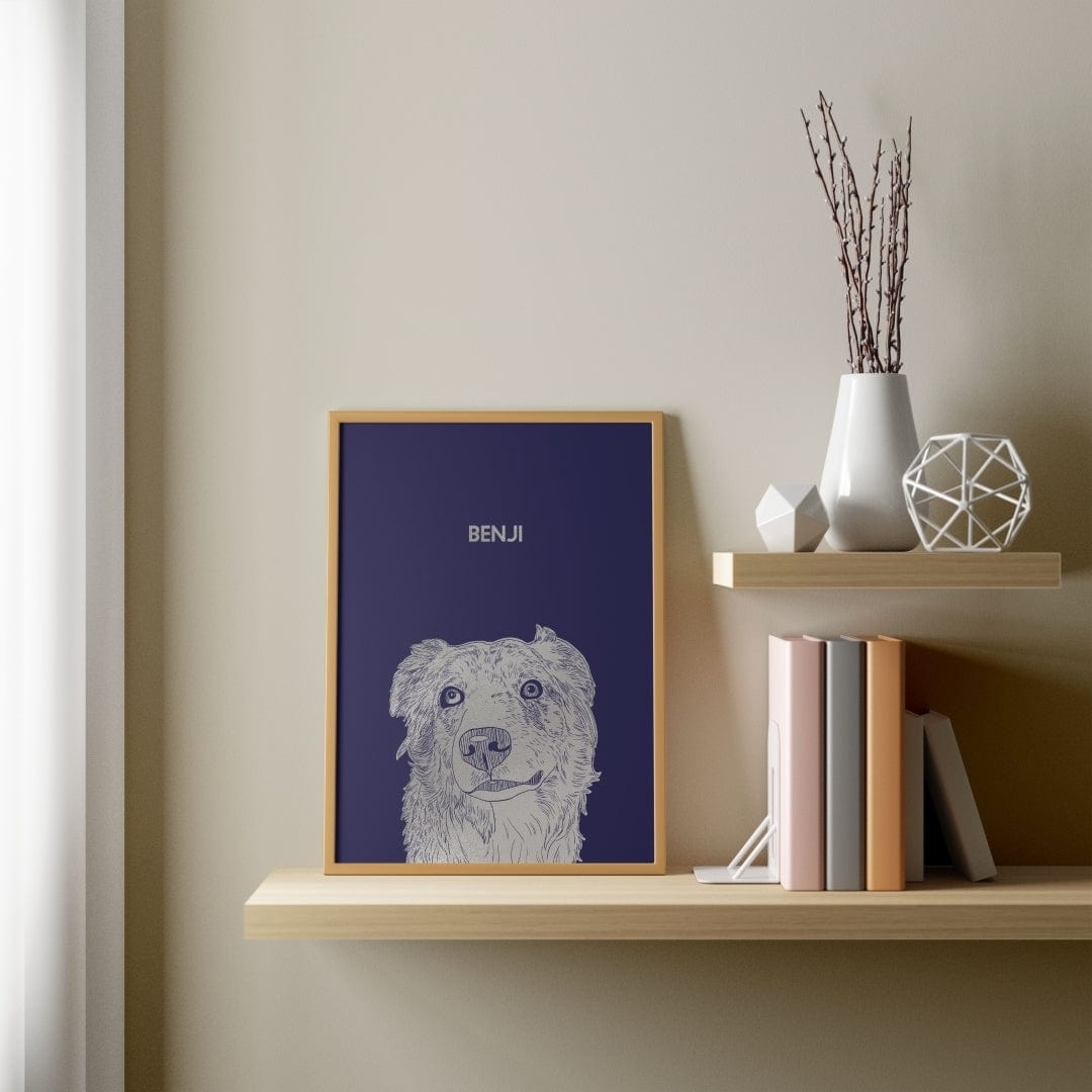 "Illustrated Silver Foil Pet Portrait - One Pet, Framed Print"
