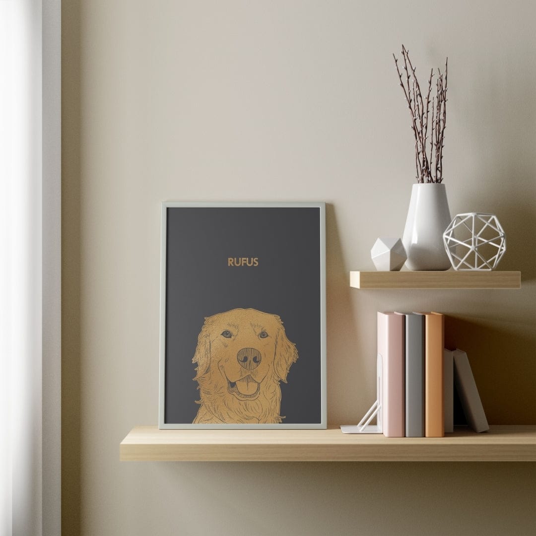 "Illustrated Gold Foil Pet Portrait - One Pet, Framed Print"