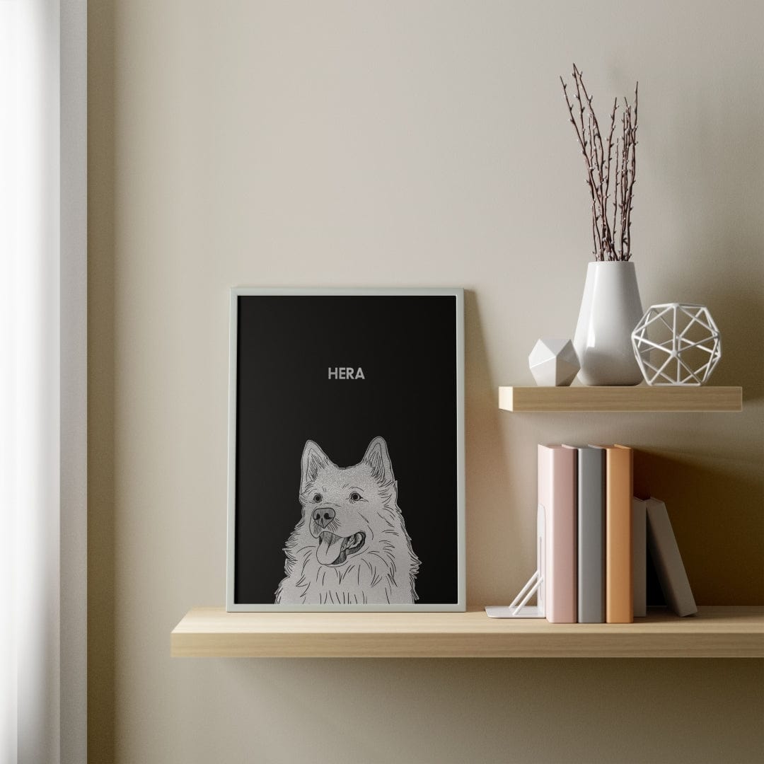 "Illustrated Silver Foil Pet Portrait - One Pet, Framed Print"