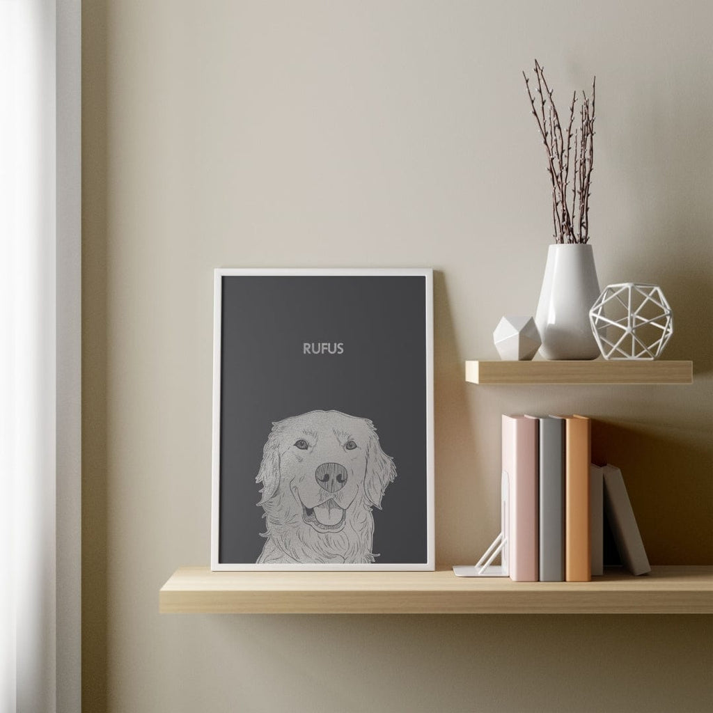 "Illustrated Silver Foil Pet Portrait - One Pet, Framed Print"