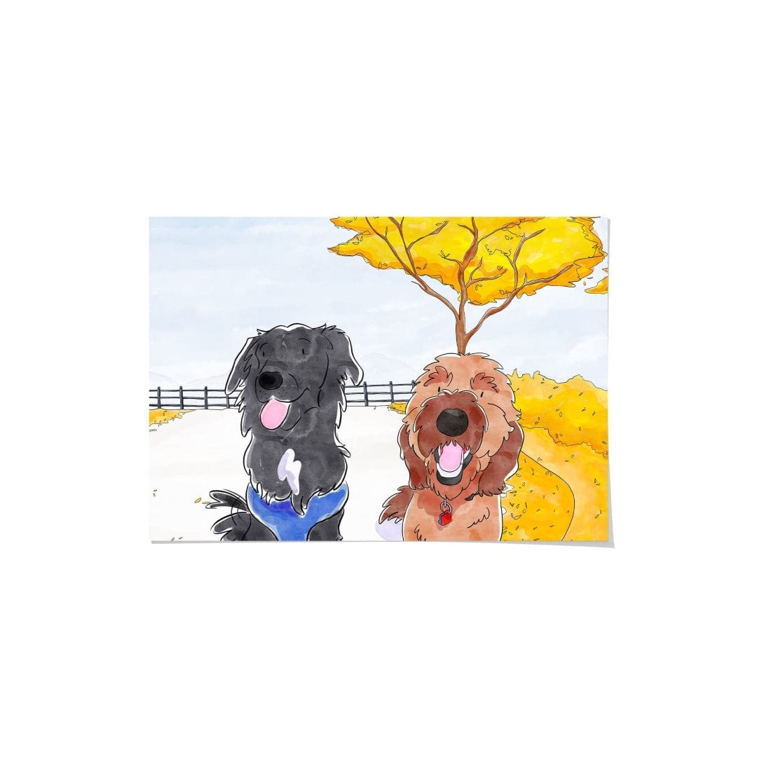"Crown and Paw - Framed Poster Watercolor Pet Portrait - Two Pets, Framed Poster"