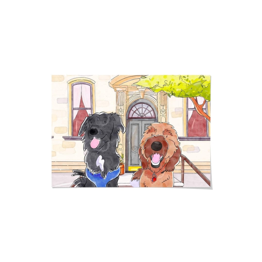"Crown and Paw - Framed Poster Watercolor Pet Portrait - Two Pets, Framed Poster"