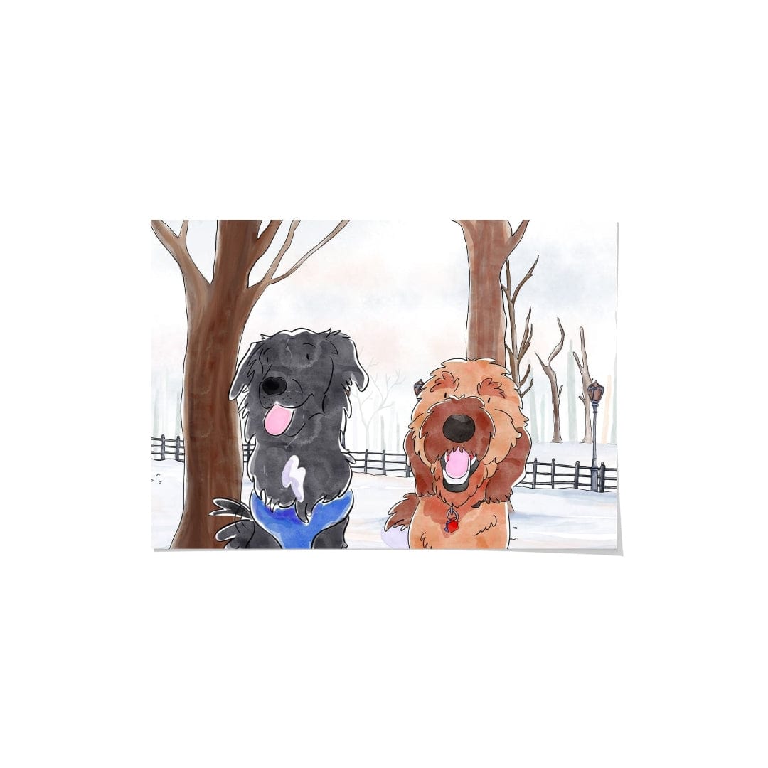 "Crown and Paw - Framed Poster Watercolor Pet Portrait - Two Pets, Framed Poster"