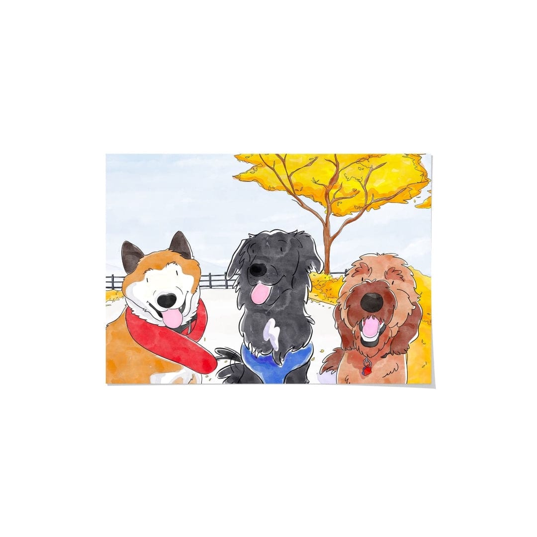 "Crown and Paw - Framed Poster Watercolor Pet Portrait - Three Pets, Framed Poster"