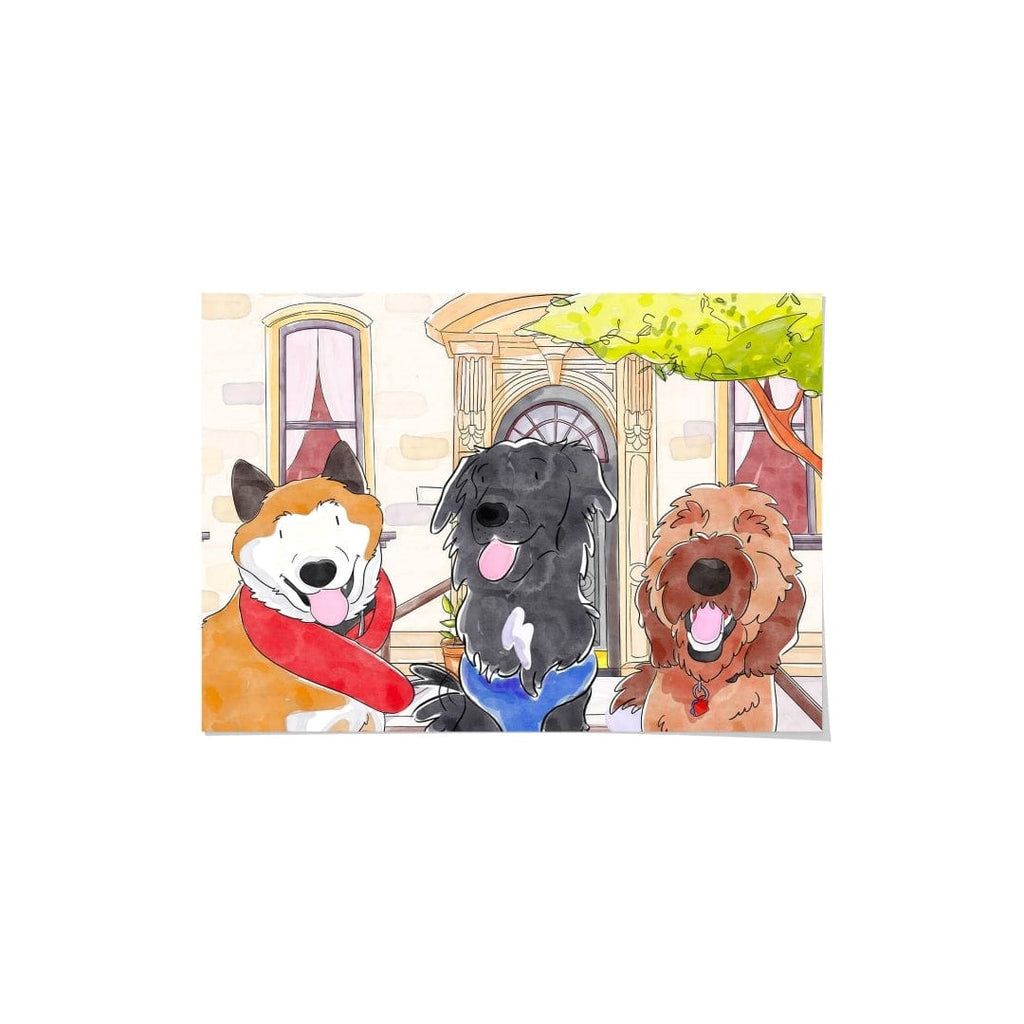 "Crown and Paw - Framed Poster Watercolor Pet Portrait - Three Pets, Framed Poster"