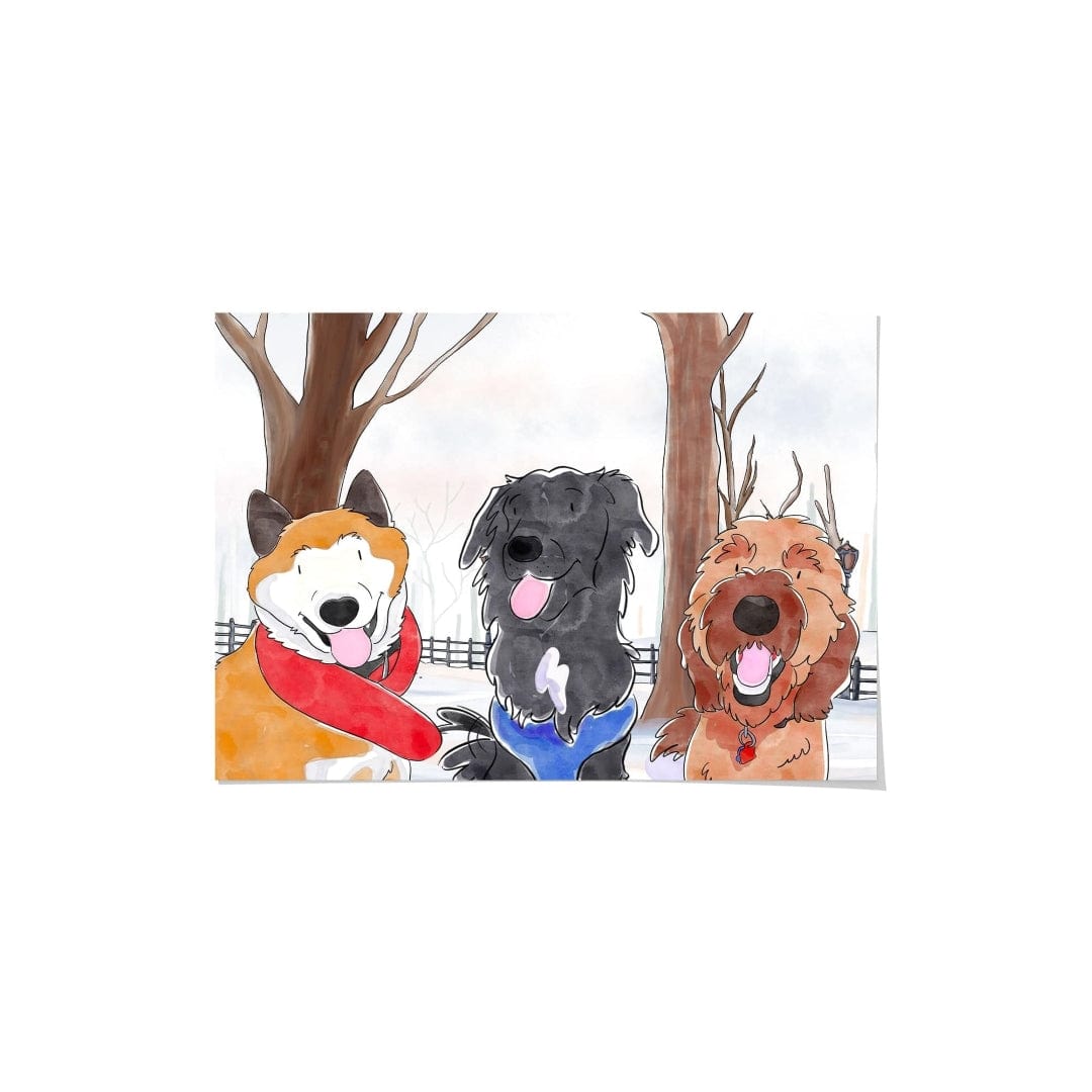 "Crown and Paw - Framed Poster Watercolor Pet Portrait - Three Pets, Framed Poster"