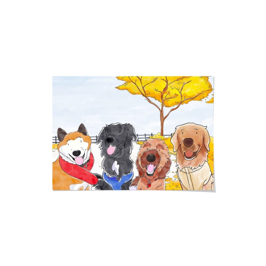 "Crown and Paw - Framed Poster Watercolor Pet Portrait - Four Pets, Framed Poster"