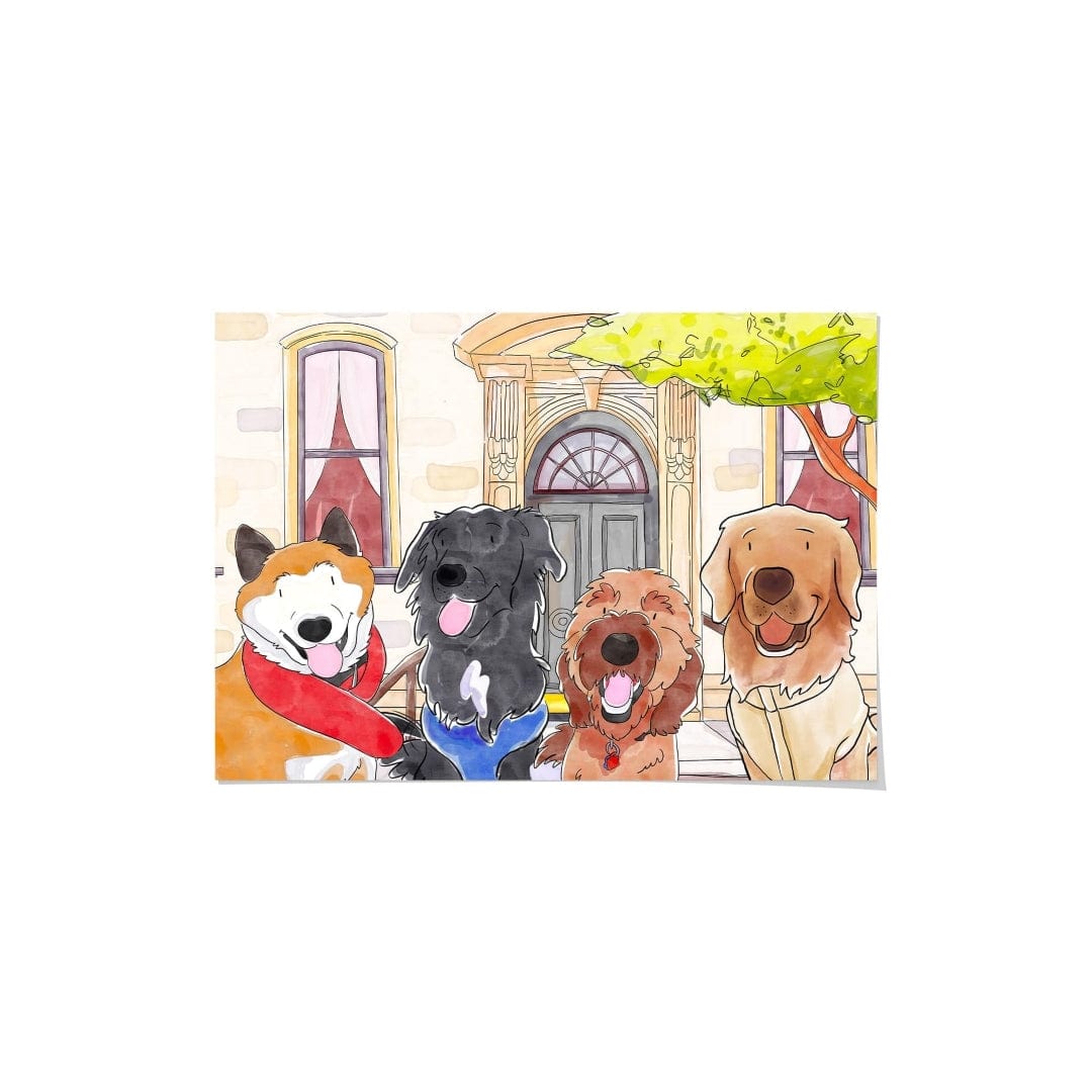"Crown and Paw - Framed Poster Watercolor Pet Portrait - Four Pets, Framed Poster"