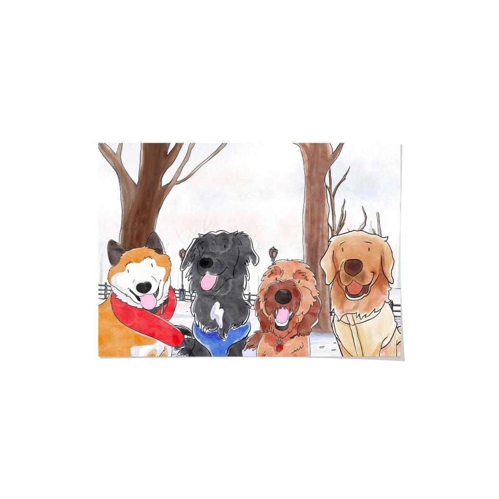 "Crown and Paw - Framed Poster Watercolor Pet Portrait - Four Pets, Framed Poster"