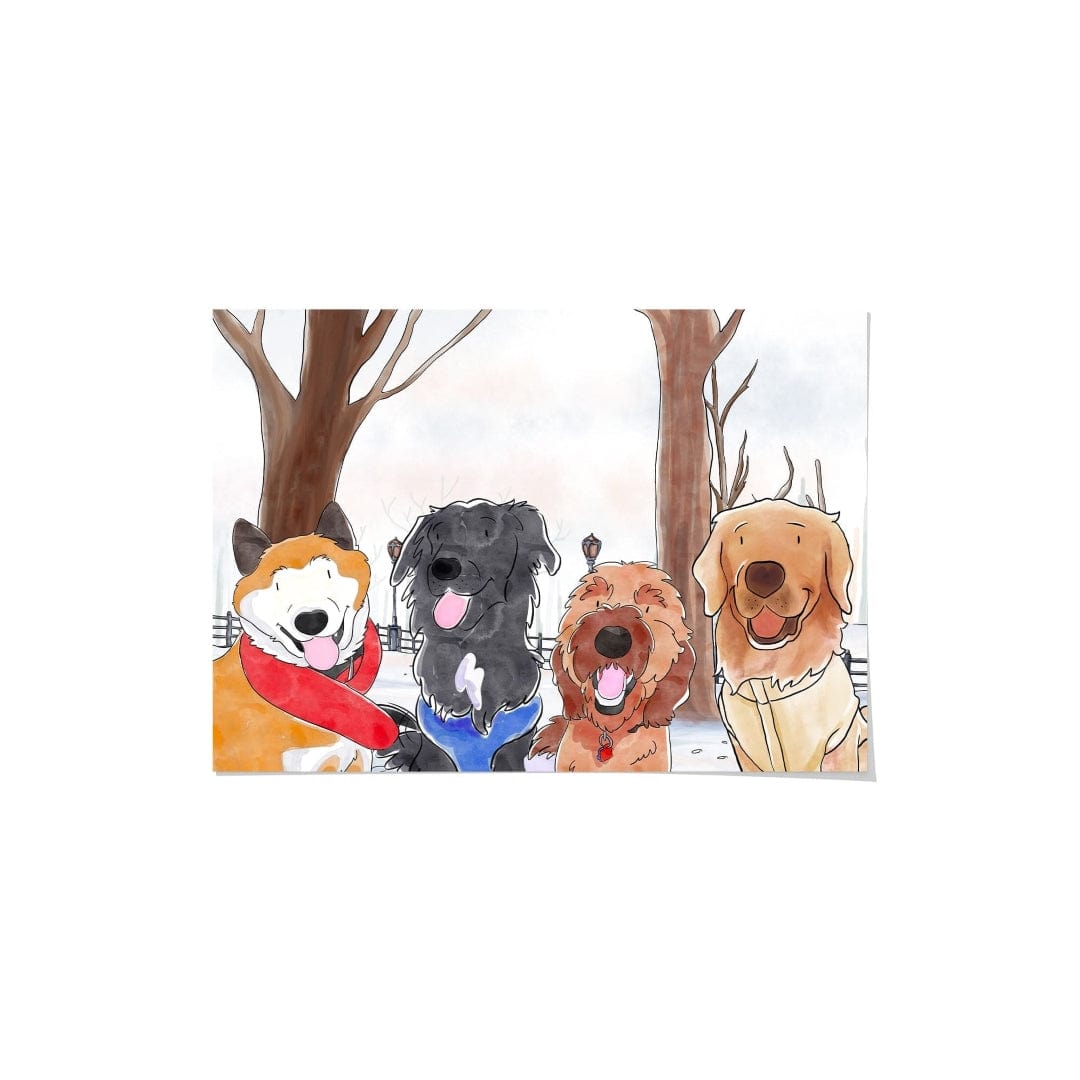 "Crown and Paw - Framed Poster Watercolor Pet Portrait - Four Pets, Framed Poster"