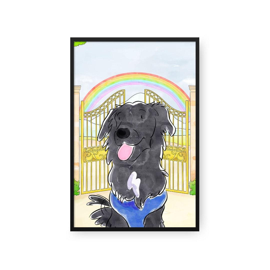 "Crown and Paw - Framed Poster Watercolor Pet Portrait - One Pet, Framed Poster 10"" x 8"" / Black / Rainbow Bridge"