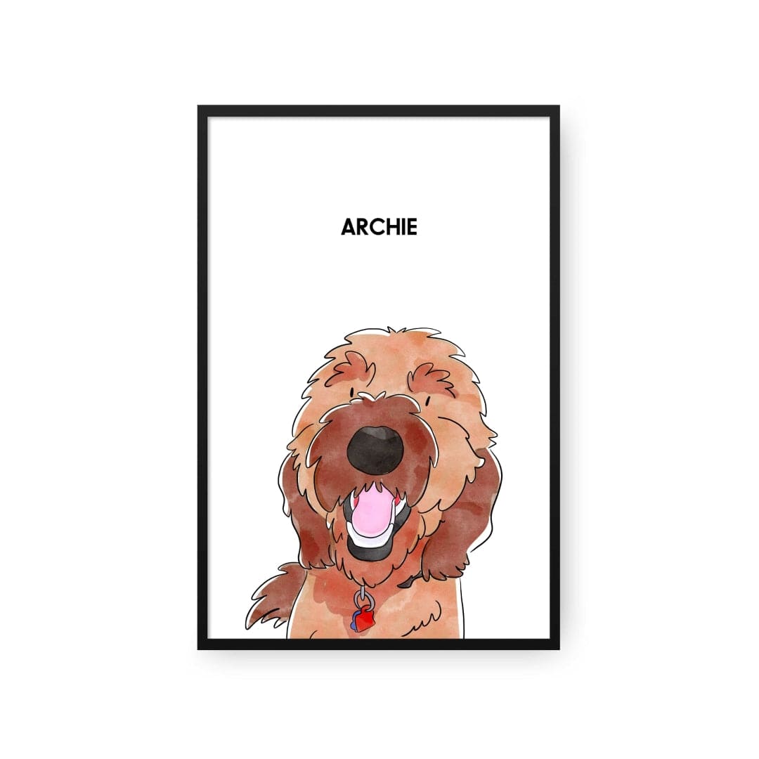 "Crown and Paw - Framed Poster Watercolor Pet Portrait - One Pet, Framed Poster"