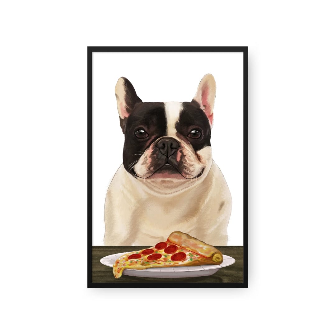 "Crown and Paw - Framed Poster Custom Pet with Pizza Portrait - Framed Poster 8"" x 10"" / Black / White"