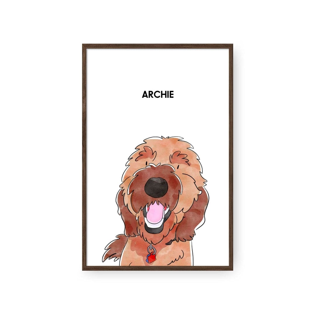 "Crown and Paw - Framed Poster Watercolor Pet Portrait - One Pet, Framed Poster"